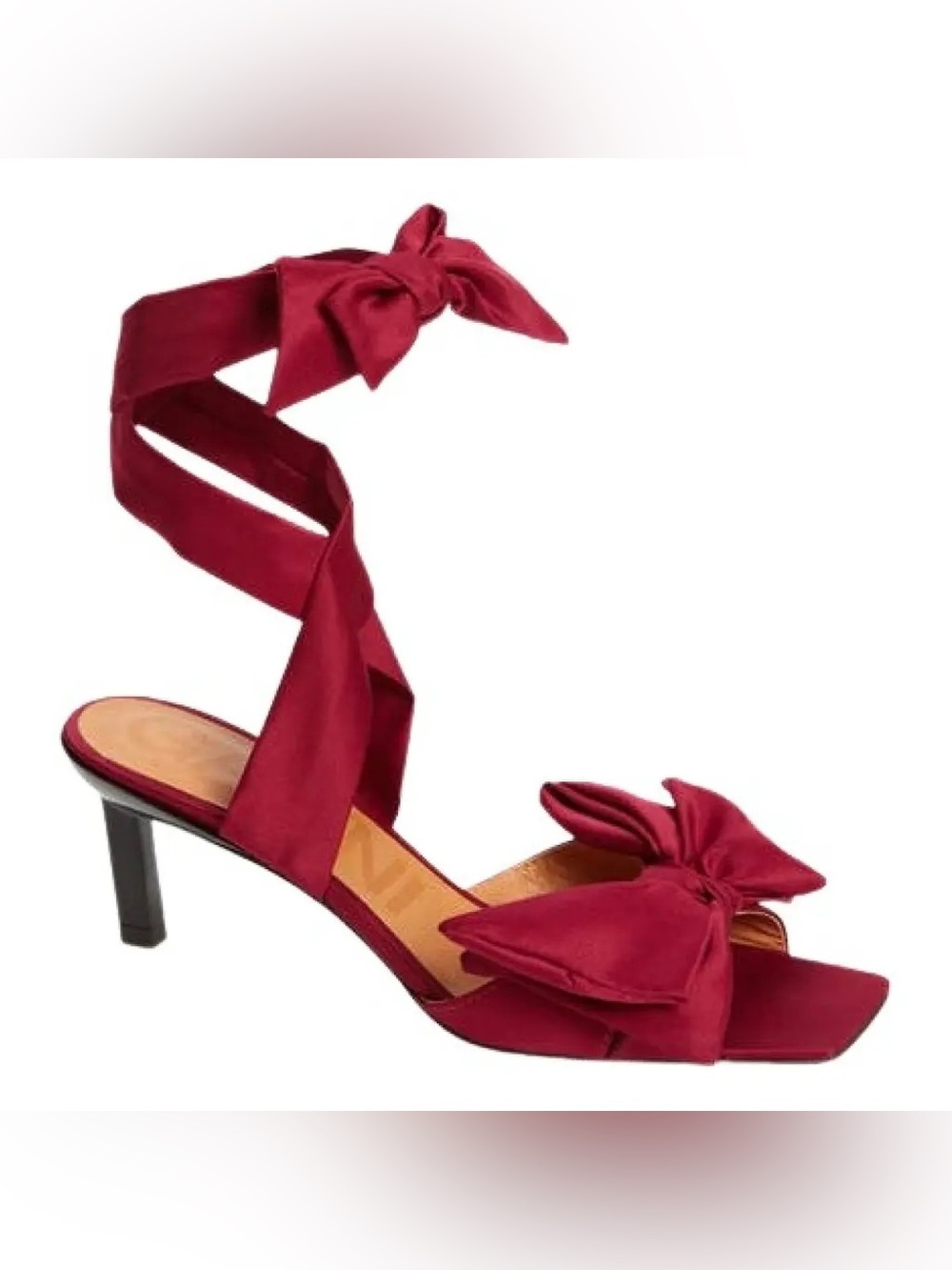 Ganni Burgundy Bow-Tie Ankle Wrap Heels size 40